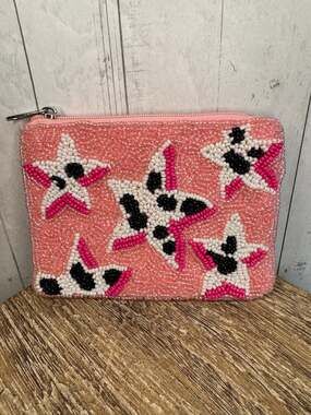 Beaded Coin Purse Cow Star Pink Wallet Travel Womens Accessories NEW FAST SHIP